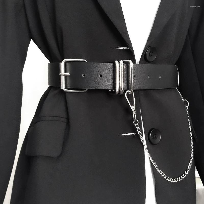 

Belts Unisex Hip Hop Rock Punk Style Waist Chain Belt Fashion Square Metal Buckle Pin Strap Jeans Trouser Pants Decorative Waistband, Black