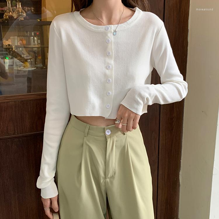 

Women's Knits Women's Knitting Cardigan Pure Color Cute O-neck Button Long Sleeve Knitted Cotton Short Top Wholesale 2022 Female, Green