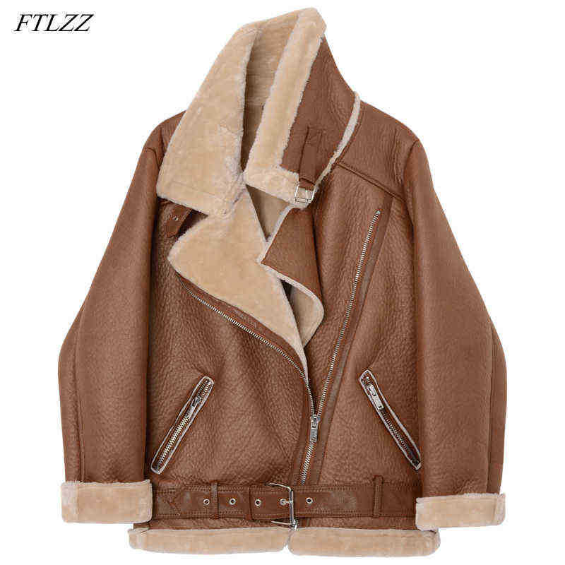 

Ftlzz New Winter Women Lamb Wool Jackets Fur Collar Zipper Parka Warm Thick Outerwear Faux Lamb Leather Jacket Leather Jacket J220727, Beige