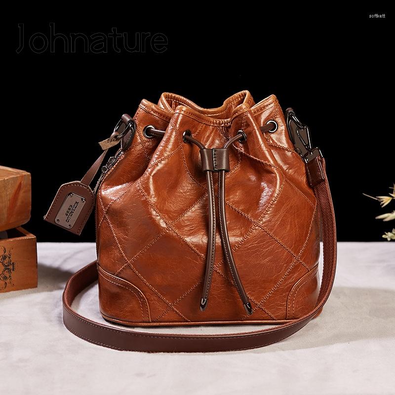 

Evening Bags Johnature 2022 Retro Bucket Women Bag Versatile Large Capacity High Quality Pu Leather Solid Color Shoulder & Crossbody, Black