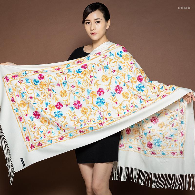

Scarves Blanket Winter Warm Scarf For Women Capes Lady Soft Wool Pashmina Shawls Flower Embroidery Artificial Cashmere Female Wraps