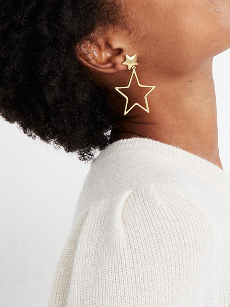 

Dangle Earrings Europe Style Star Shape Big Drop Shin Real Gold Plated Womenfashion Jewelry