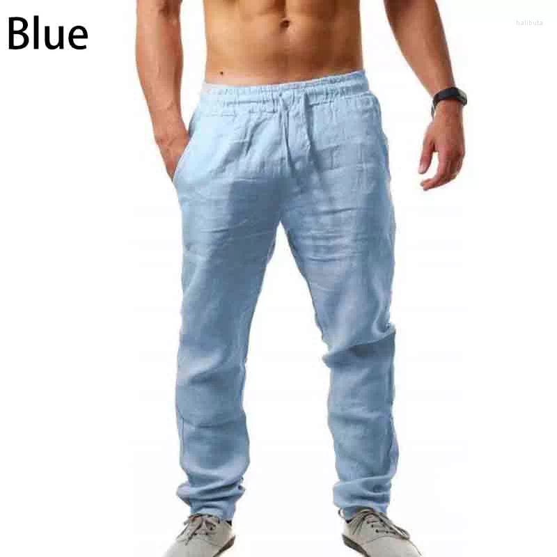 

Men's Pants Natural Cotton Linen Trousers Men Elastic Waist Drawstring Straight Loose Beach Casual
