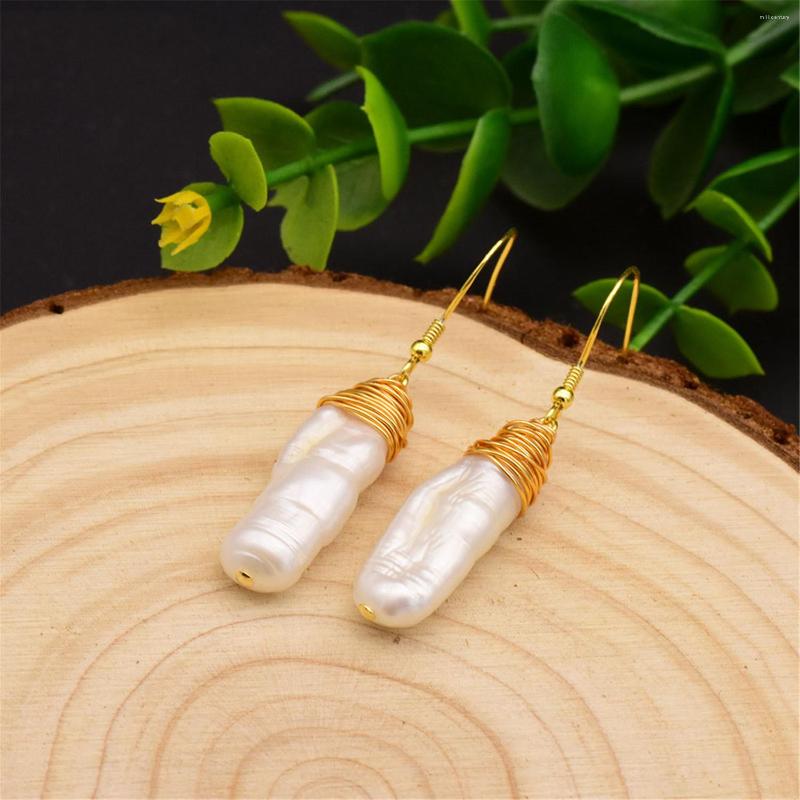 

Dangle Earrings Natural White Baroque Pearl 18k Ear Drop Hook Jewelry Irregular Real Hoop Flawless