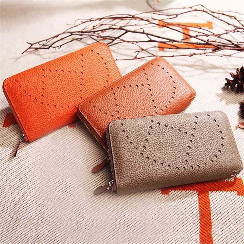 

Women's bag top leather long zipper wallet leather handbag, Red