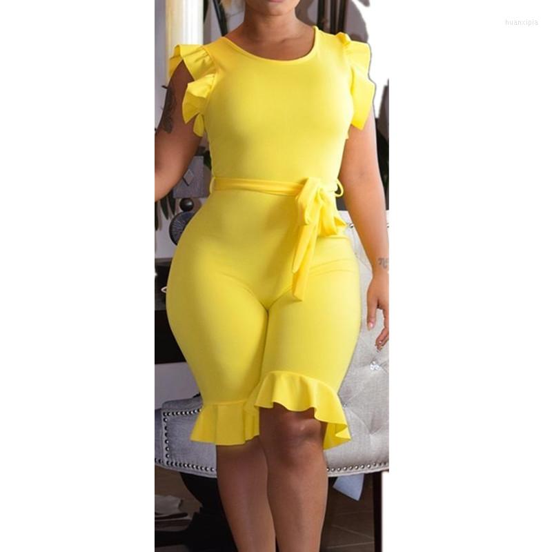 

Women' Tracksuits O-Neck Ruffles Sleeve Sashes Overalls Jumpsuits Outfit 2022 Summer Women Playsuits Casual Sexy Fashion Bandage Rompers, Black