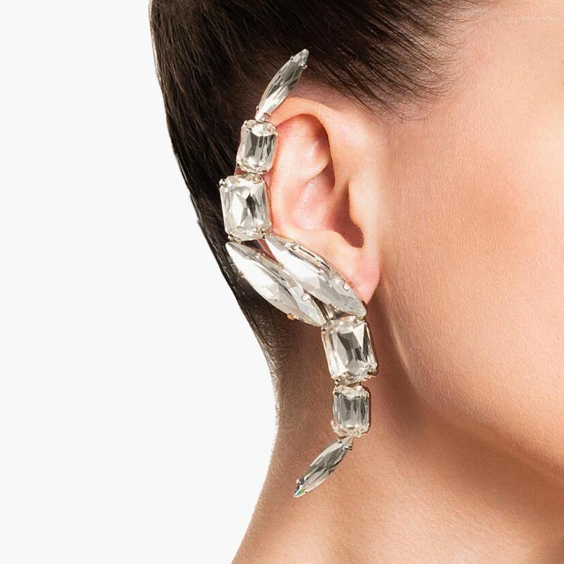 

Backs Earrings 2022 Exaggerated Rhinestone S-shaped Ear Clip Cuff Wedding Jewelry For Women Luxury Crystal Geometric Femme