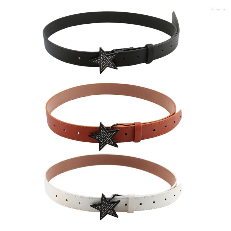 

Belts Women Faux Leather Belt For Jeans Pants Waist With Star Shape Buckle, White