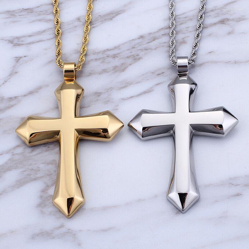 

Pendant Necklaces Silver Gold 316L Stainless Steel Cross With Rope Chain Necklace For Men Women