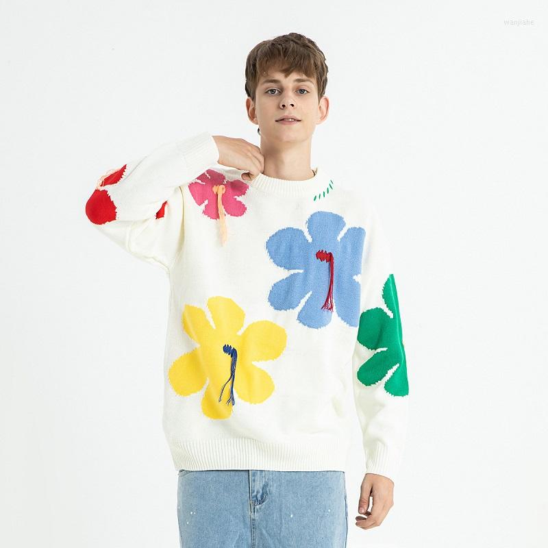 

Men' Sweaters Men' Oil Painting Sweater Romantic Flower Design Warm High Quality Tops Fashion O Neck Pullover Couple Knit Male, Purple