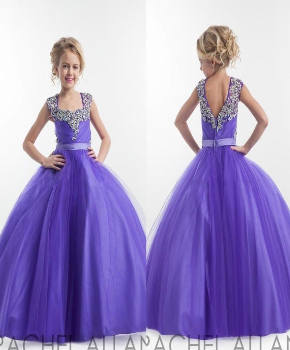 

Purple Flower Girl Dresses Square Neckline Sparkly Crystals Beaded Tulle Floor Length Open Back Birthday Party Dress Pagent Dress 6442652, Red