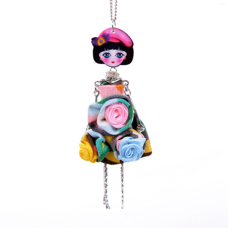 

Chains Doll Dress Necklace Trendy Long Chain Alloy For Girl Women Red Flower Figure Fashion Jewelry Accessories