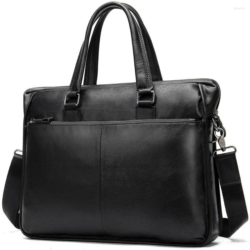 

Briefcases Luxury Briefcase Genuine Leather Laptop Bag Handbags Cowhide Business Men Crossbody Men's Travel Totes Handy, Black