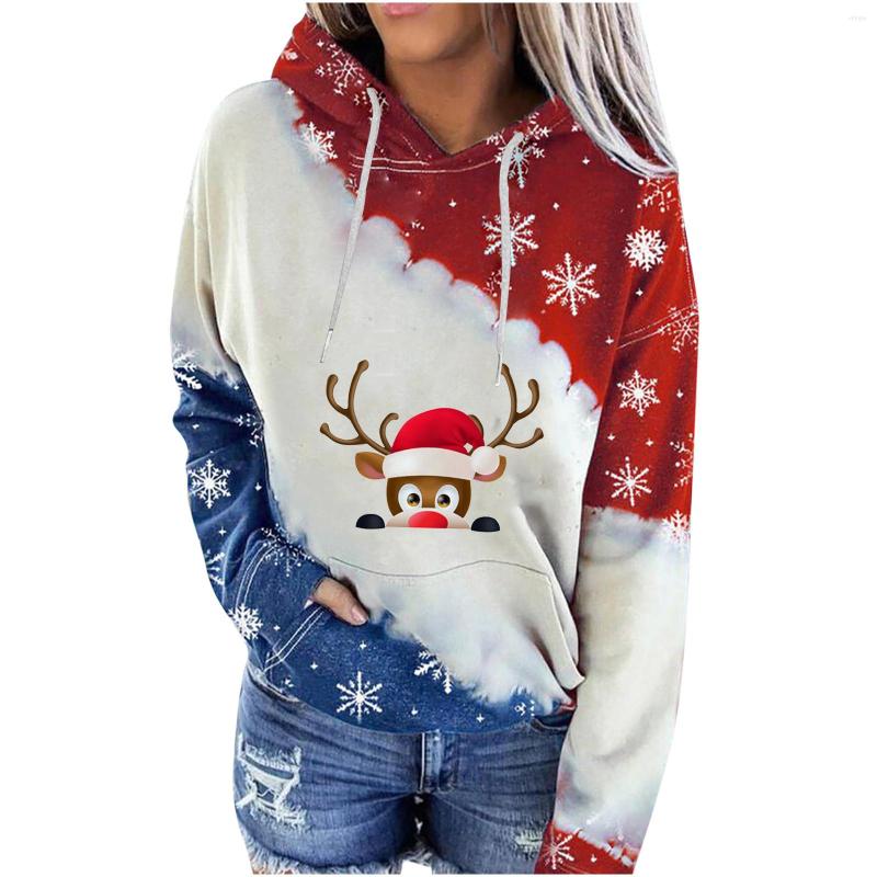 

Women' Blouses Women' Hooded Collar Pullover Top Christmas Print Long-sleeved Sweatshirt Casual Outdoor Sports Blouse, Black