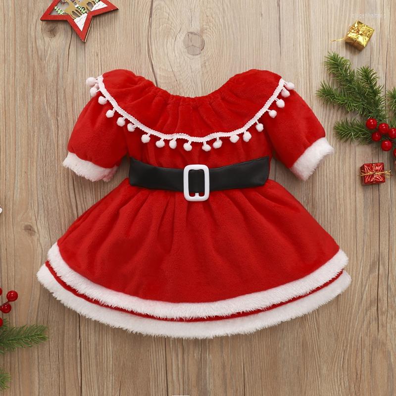 

Girl Dresses Princess Christmas Party Kids Baby Girls Winter Warm Velvet Ruffle Collar Short Sleeve Double-Layer Hem Toddler Dress, Red