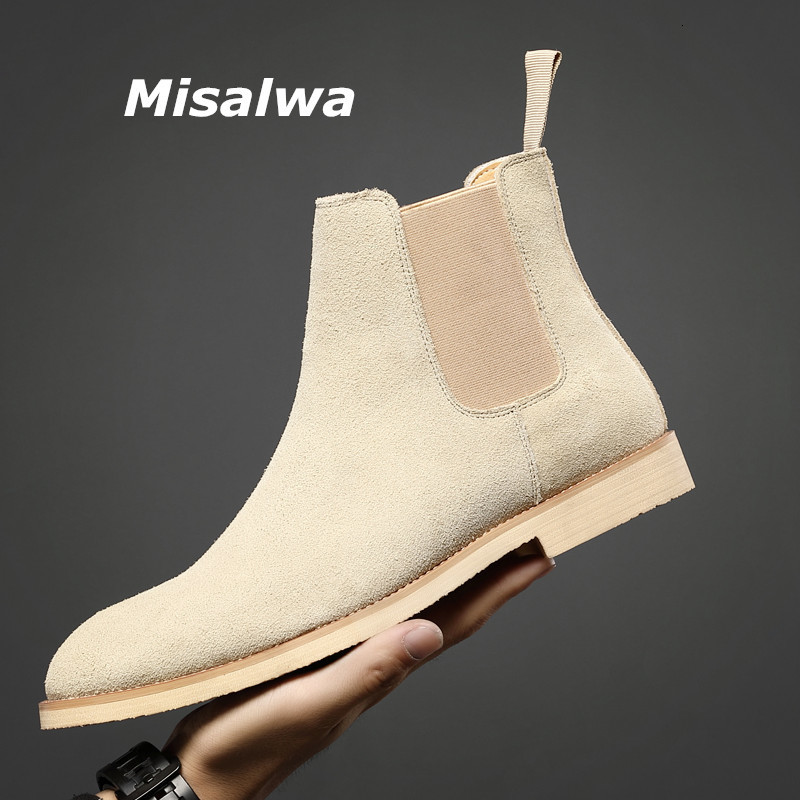 

Boots Misalwa Drop Men Luxury Spring/ Winter Elegant Chelsea Cow Suede Leather Lovers' Shoes Plus Size  47 221114, Spring beige