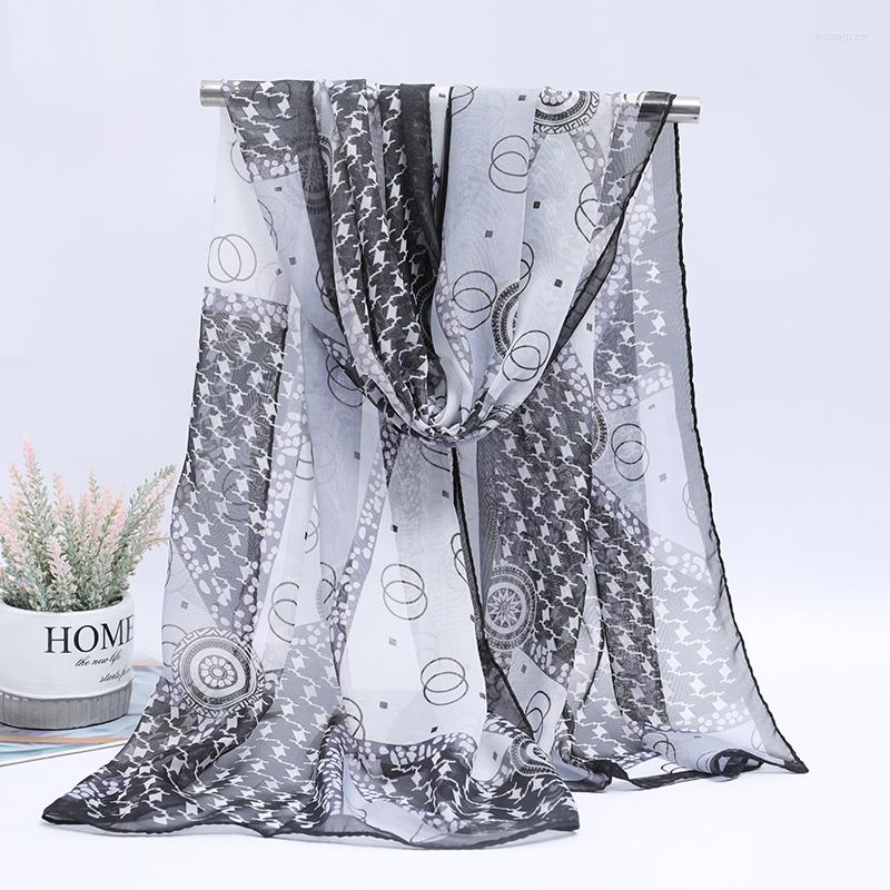 

Scarves 2022 Chiffon Geometric Pattern Print Silk Scarf Shawl Fashion Women Long Soft Beach Wrap Travel