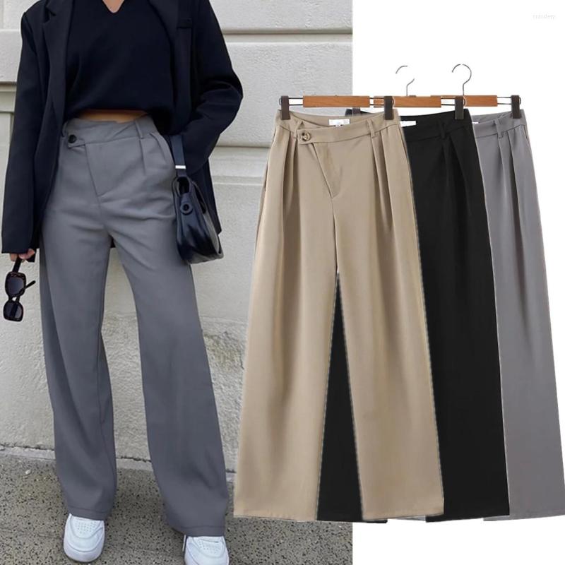 

Women' Pants Withered 2022 Ins Blogger High Street Fashion Asymmetry Harem Suit Waist Twill Loose Trousers Casual Women, Black