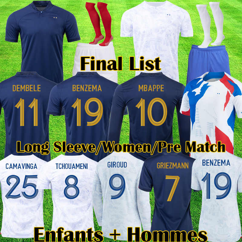

Maillots de football 2022 Soccer Jerseys French BENZEMA Fra nces Football shirts MBAPPE GRIEZMANN CAMAVINGA maillot foot kit shirt hommes enfants MEN kids 993589, Away