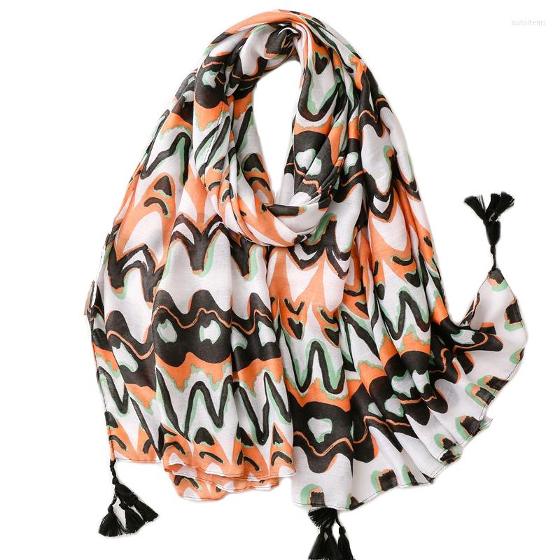

Scarves 2022 Cotton Zigzag Print Tassel Scarf Shawls Long Geometry Pattern Beach Wrap Hijab