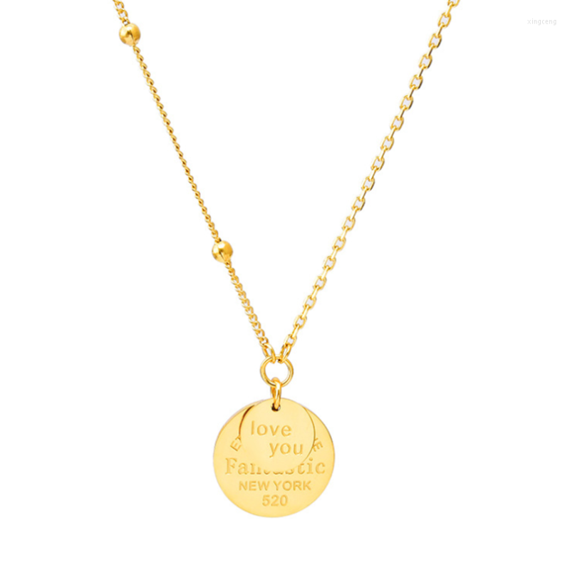 

Chains 316L Stainless Steel Double Round Plate Letter Pendant Necklace Ladies Fashion High Jewelry Party Gift SAN367