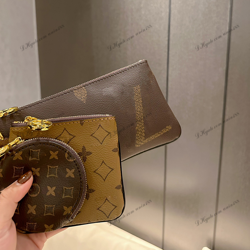 

Women Luxurys Designers Bags Long Wallet Handbag Solid color Embossed Old Flower Leopard L Bag Genuine Leather Ladies Travel Wallets Upscale Three Piece Suit, Brown
