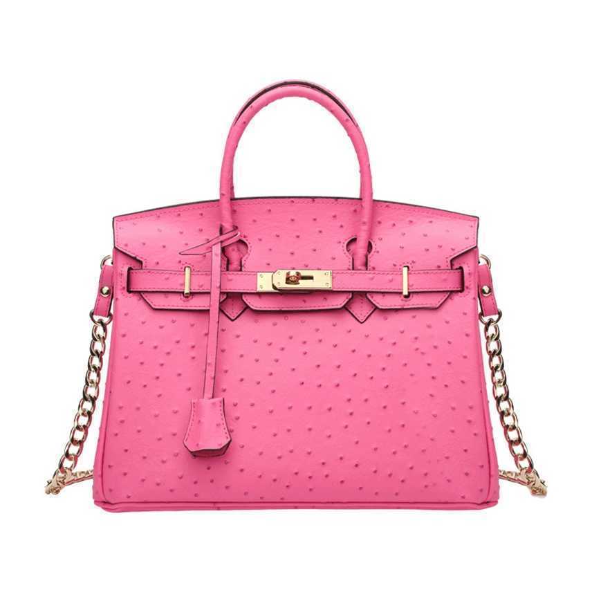

new leather women's bag cowhide ostrich pattern bag women's handbag one shoulder slant span bag, 25 orange ostrich