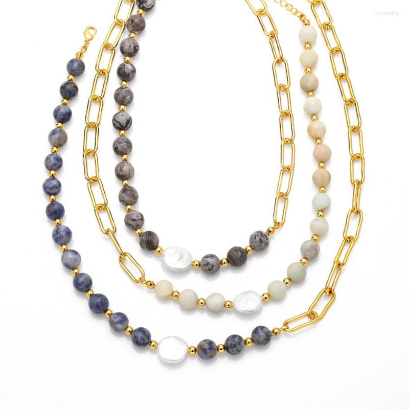 

Pendant Necklaces FLOLA Beaded Necklace For Women White Keshi Pearl Half Link Chain Gold Plated Jewelry Gifts Nkeb507