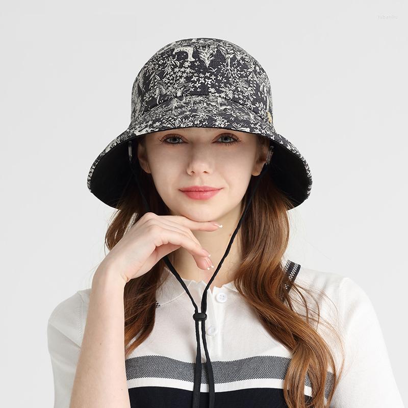

Wide Brim Hats Blue And White Porcelain Design Spring Summer Sunscreen Basin Hat Bucket Women's Fashion Fisherman 6003, Black