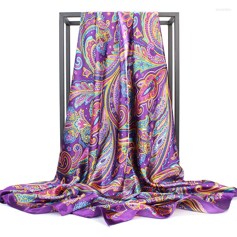 

Scarves Fashion For Women Print Silk Satin Head Scarf Female 90cm Square Shawl Large Hijab Scarfs Ladies FJ372