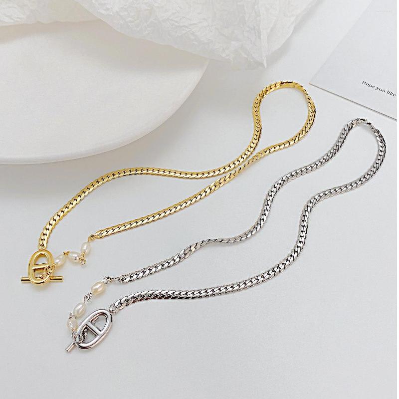 

Choker Simple Buckle Titanium Steel Necklace Women Versatile French Sweater Chain Pearl Necklaces Wholesale Lots Jewelry