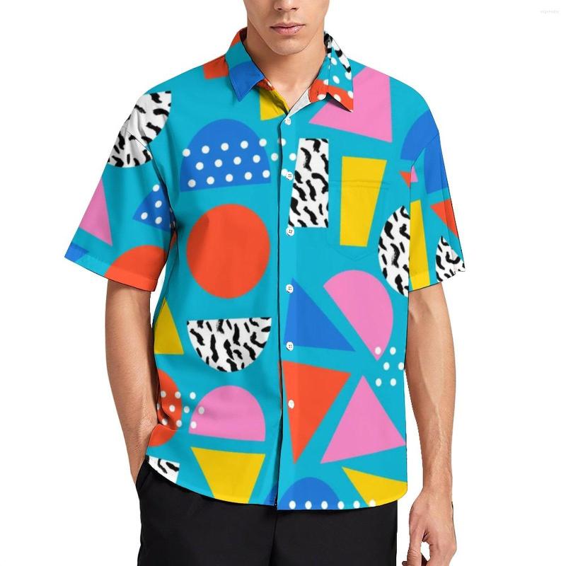 

Men's Casual Shirts Memphis Retro Hawaii Shirt Geometric Colorful Pattern Men Harajuku Blouses Summer Short Sleeve, Style