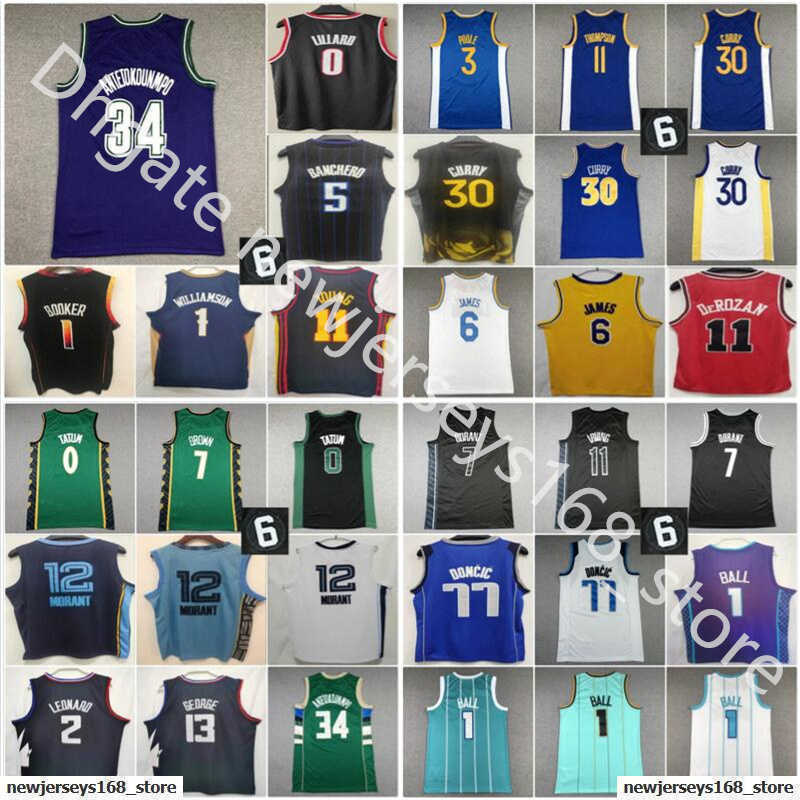 

2023 Mens Basketball Doncic Antetokounmpo Morant Tatum Brown Booker Ball Stephen Curry Thompson Young DeRozan Leonard George Lillard Stitched''nba''Jersey, 2023 choose number on picture