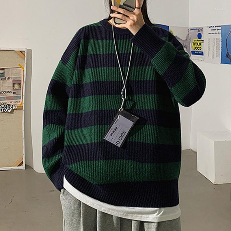 

Women's Sweaters Autumn Winter Knitted Striped Sweater Women Casual Pullovers Loose Warm Jumper Streetwear Teen Knitwear, Green