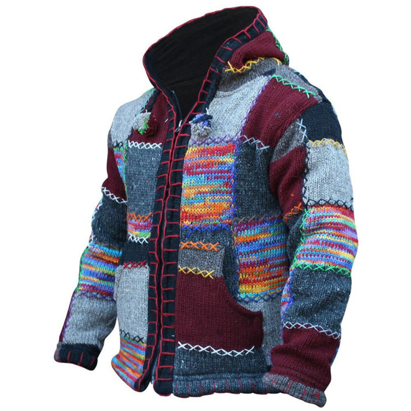 

Men' Sweaters Men' Vintage Patchwork Knitted Sweater Winter Warm Zipper Cardigan Male Fit Thick Personality Casual Knitwear Hooded Jackets 221114, Blue