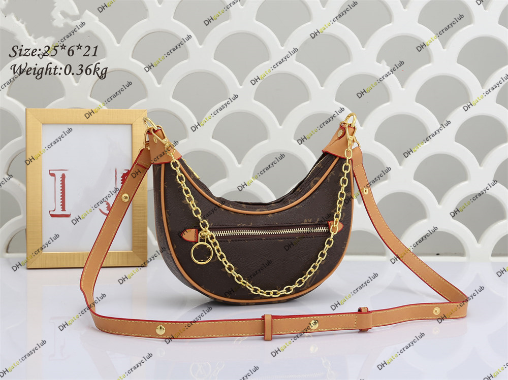

OVER THE MOON Welfare M81098 LOOP half-moon baguette Handbags totes designer bags Bag M81098 Chain Shouldbag Crossbody tote Luxurys louiseitys viutonity lvity, Brown flowers / khaki
