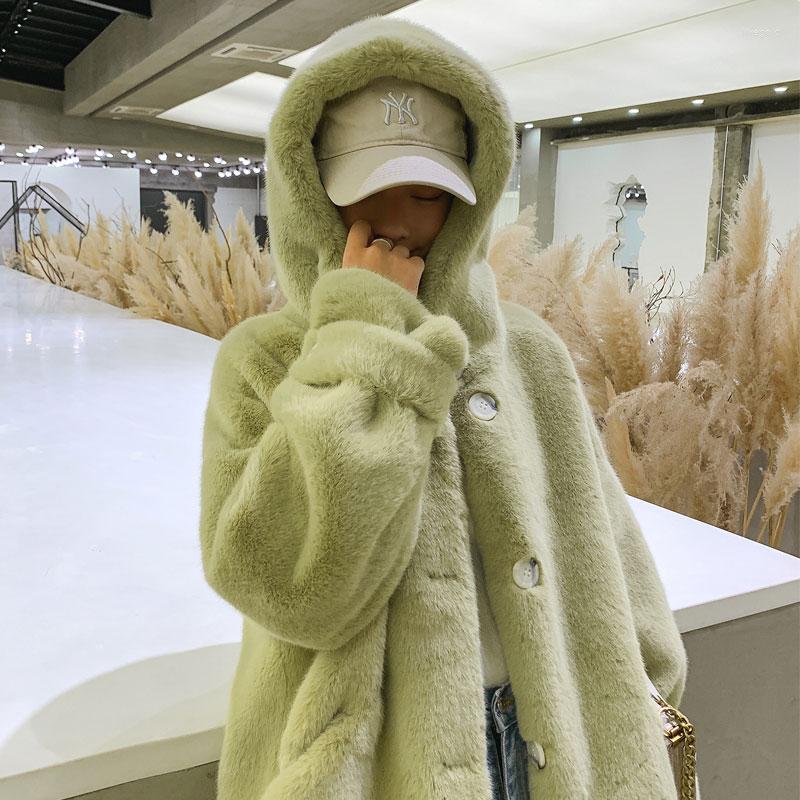 

Women' Fur Winter Casual Plus Size Hooded Faux Coat Women Sweet Wide-Waisted Loose Mink Coats Slim Warm Thick Long 845, Blue