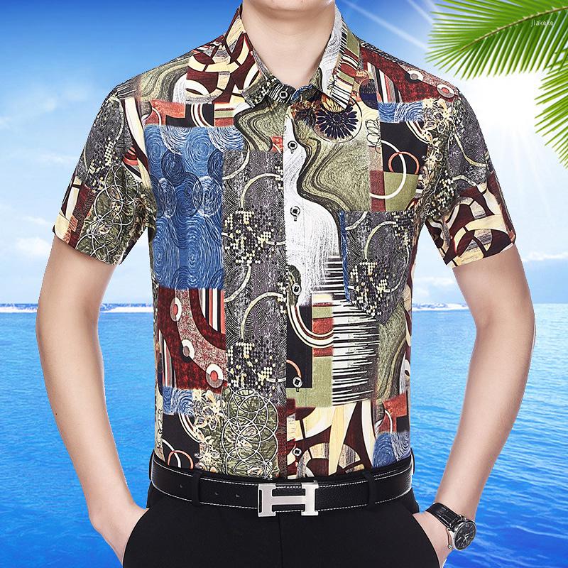 

Men' Casual Shirts 2022 Summer Men' Flowers Beach Fashion Printing Short Sleeve Ice Silk Clothing Male Floral Streetwear, Gray
