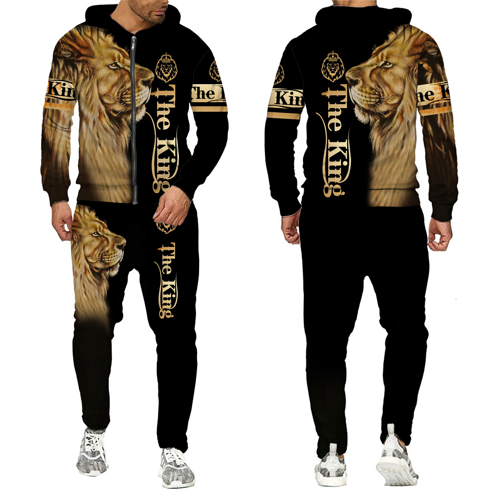 

Men's Tracksuits Cool 3D Roaring Lion Printed Zipper Hoodies Pants Suits Fashion Mens Casual Long Sleeves Sweatshirts Tracksuit 221114