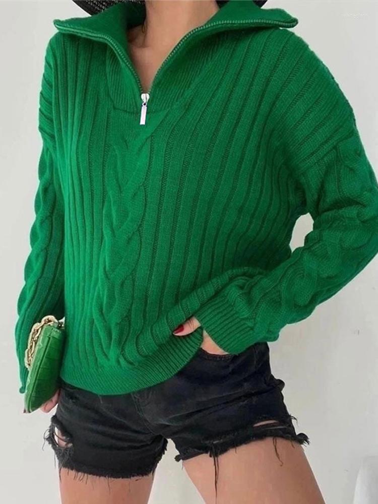 

Women' Sweaters Women Autumn Leisure Knitted Pullovers Vintage Zipper Turn-down Collar Jumpers Female Winter Warm Solid Crochet Chic, Black