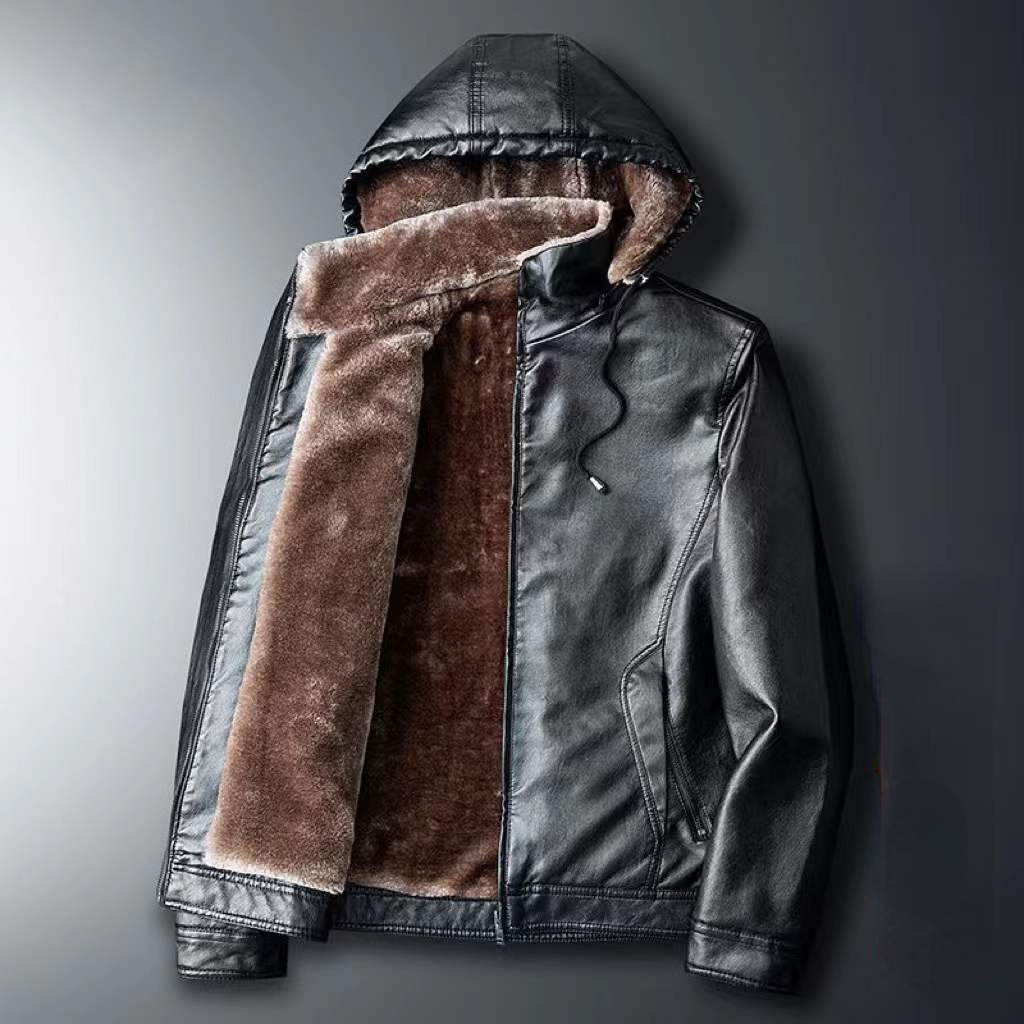 

Men's Fur Faux Fur Autumn Winter Men Leather Jackets PU Leather Hooded Solid Color Casual Coats 221114, 888 coffee