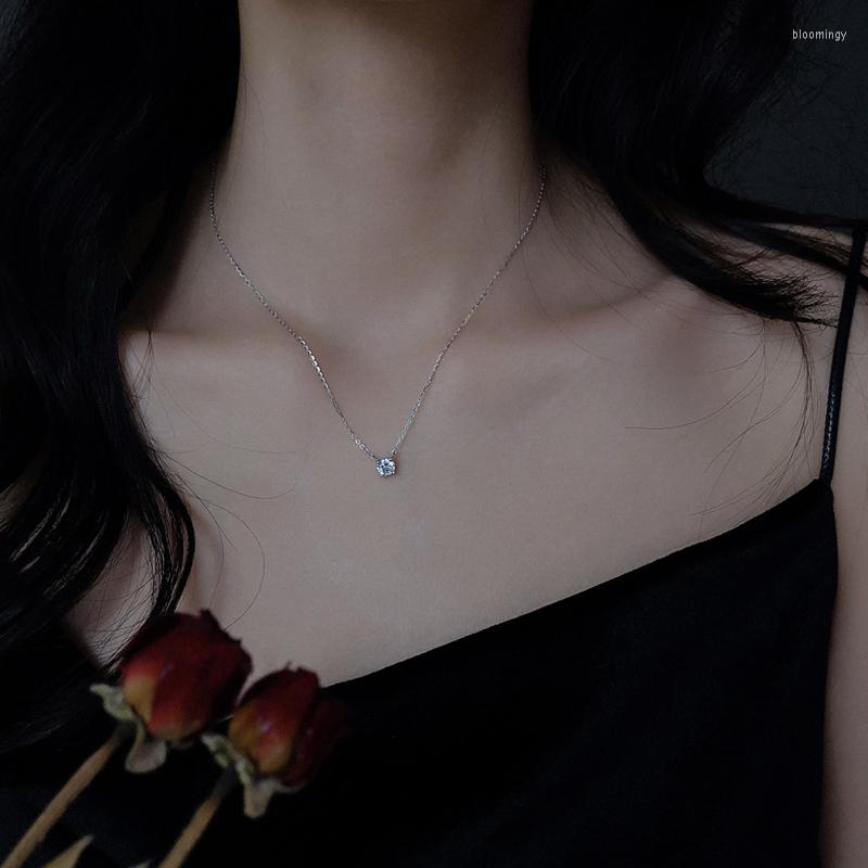 

Chains Cool Bling Cubic Zirconia Silver Color Clavicle Chain Necklace For Women Girls Korean Minimalist Dainty Jewelry SN2439