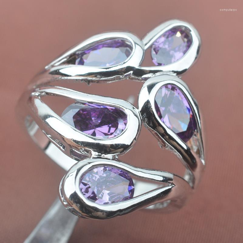 

Wedding Rings Elegant Purple Cubic Zirconia Silver Plated For Women Jewelry Size 6 7 8 9 SA022