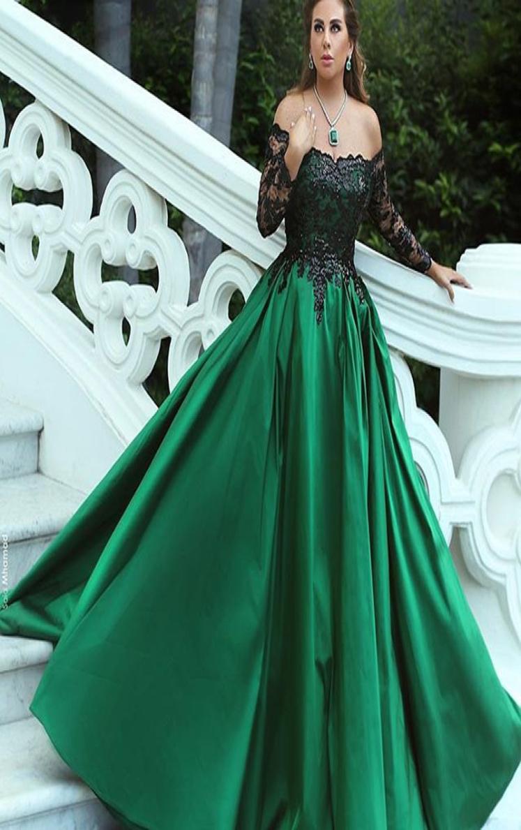 

New Arabic Style Green ALine Evening Dresses Sexy Lace OfftheShoulder Long Sleeve Elegant Said Mhamad Long Prom Gowns Custom Ma6086691