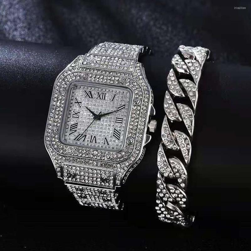 

Wristwatches Luxury Watch For Men Women Big Gold Chain Bracelet With Iced Out Wristwatch Hip Hop Male Gifts Set Jewelry Clocks Reloj Hombre