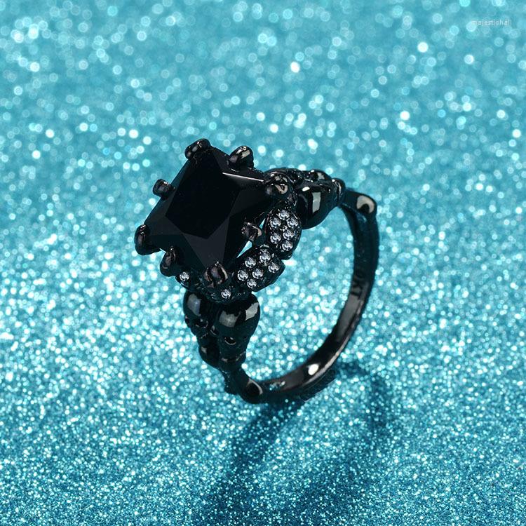 

Cluster Rings YaYI Jewelry Fashion Princess Cut Prong Setting Cubic Zirconia Black Gold Color Engagement Wedding Party Leaves Gift