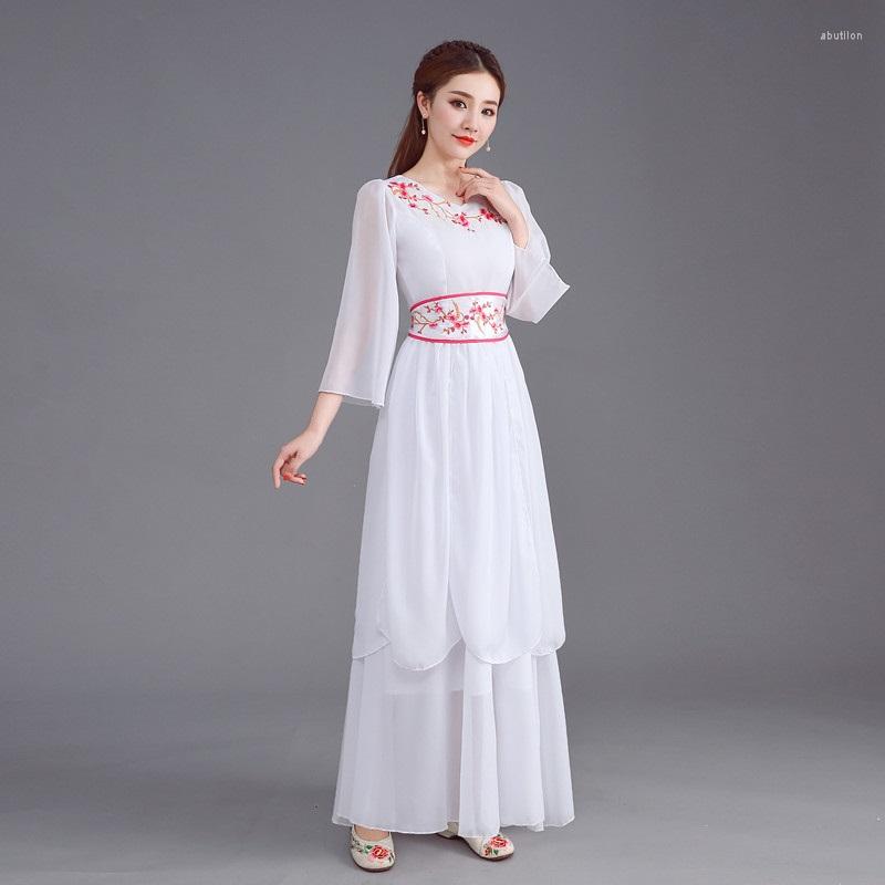 

Stage Wear Cosplay Costume Traditional Women Hanfu Clothing Chinese Ancient Clothes Classic Dance Zither Performance Dress Gown TA1310, White