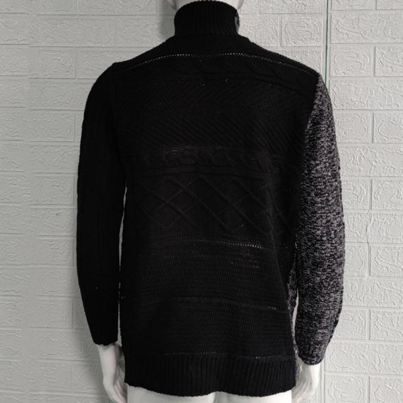 

Men's Sweaters Chic Autumn Sweater Coat High Collar Zipper Middle Length Men Buckle Spring For Office, Black