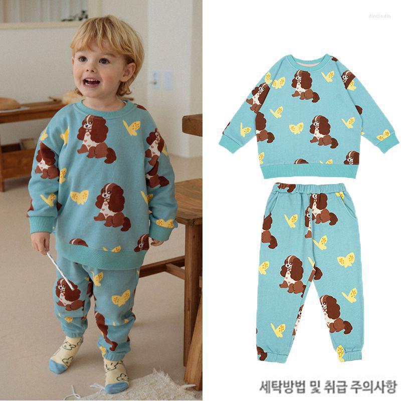 

Clothing Sets Children's Sweatshirt Pant Set 2022 Spring Summer Cartoon Dog Pullover Suit Cotton Blue White Hoodie Boy Girl Clothes PS, Picture shown