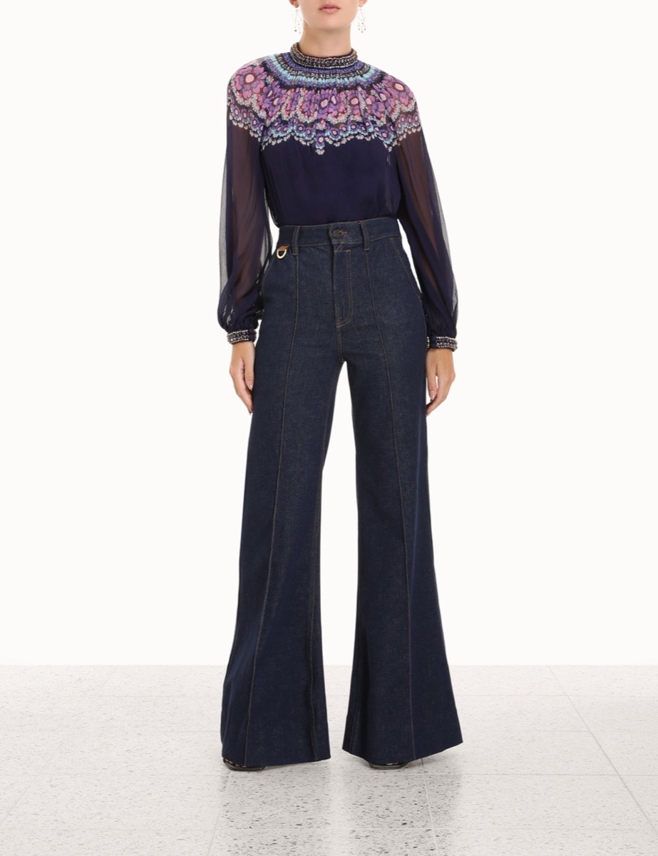 

Women's Blouses & Shirts Australia 2022 Autumn and Winter New Purple Lace Beaded Silk Shirt